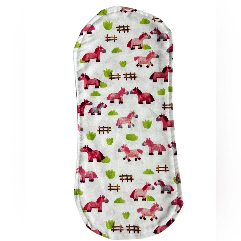 Hand Crafted Newborn Baby Bib and Burp Cloth Gift Set Pink Pony Print